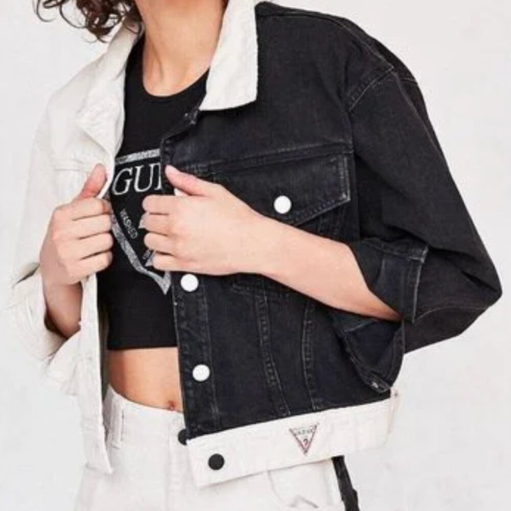 Guess Two-Tone Black and White Denim Jacket 1981 Small